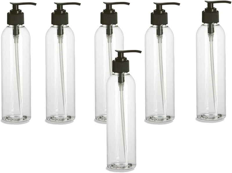 Plastic Pump Dispenser Bottle – Black Pump 8 oz - Clear (6 Pack)