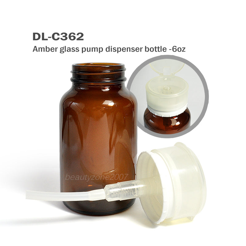 DL Professional - C362 Botella dispensadora de vidrio ámbar con bomba, 177 ml (6 oz)