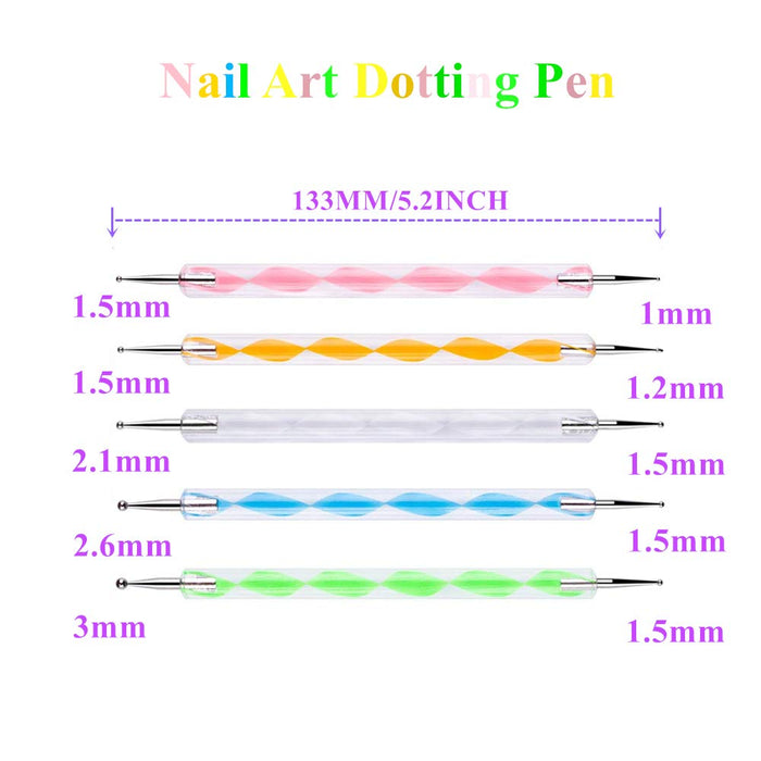 2 Way Dotting Pen Tool Nail Art Tip Dot Paint Manicure kit (5pc)