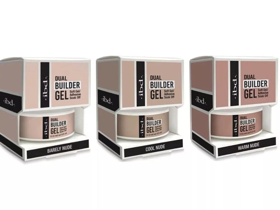 ibd - Soft Gel Dual Builder Gel - 3pcs Warm Nude, Cool Nude, Barely Nude .5oz