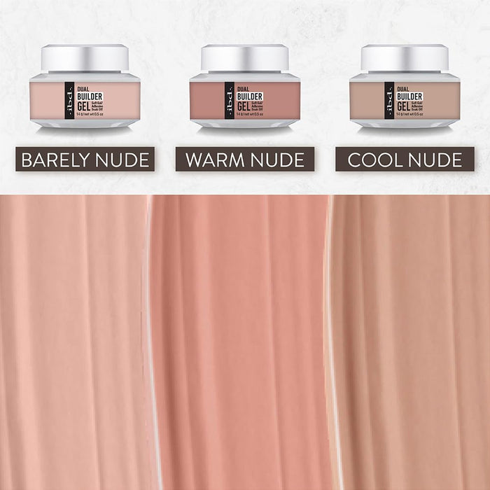 ibd - Soft Gel Dual Builder Gel - 3pcs Warm Nude, Cool Nude, Barely Nude .5oz