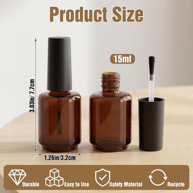 10 Pcs 15ml Glass Nail Polish Bottles Empty Refillable - Brown