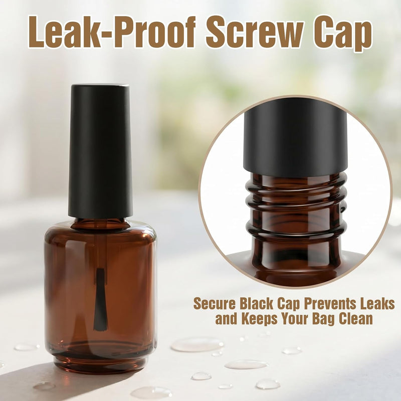 10 Pcs 15ml Glass Nail Polish Bottles Empty Refillable - Brown