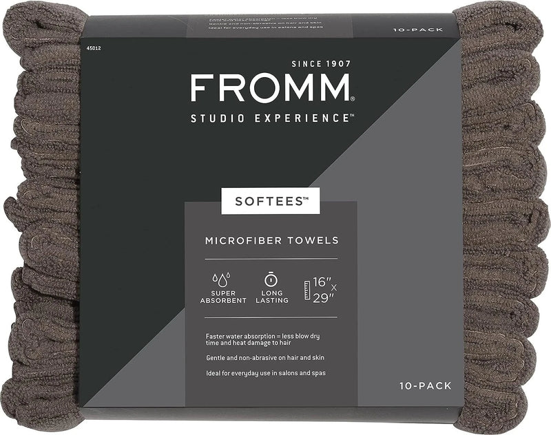 Fromm Softees Microfiber Salon Hair Towels 16" x 29" (Brown) 10 Count