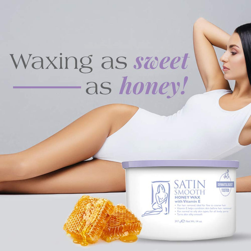 Satin Smooth - Honey Wax with Vitamin E 14oz (Pack of 6)