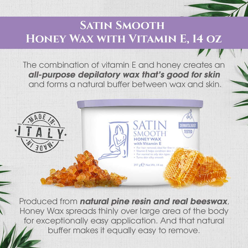 Satin Smooth - Honey Wax with Vitamin E 14oz (Pack of 6)