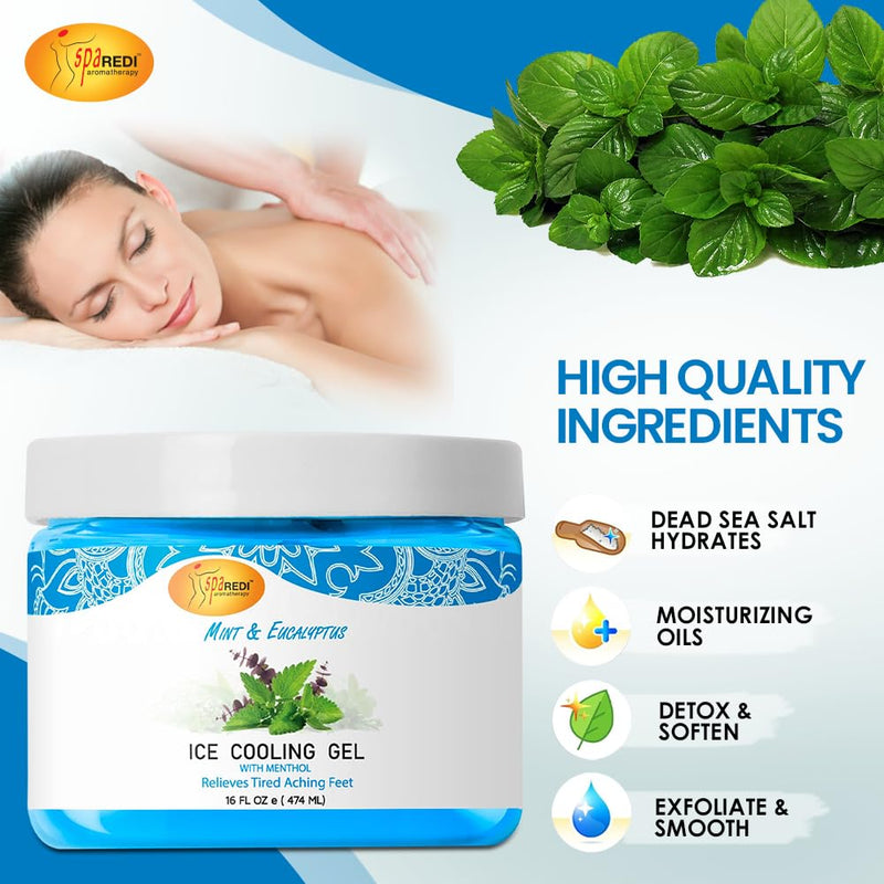 Spa Redi - Pedicure Massage Cooling Gel - Mint & Eucalyptus 16 oz