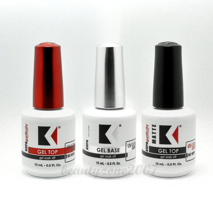 Kupa Gelfinity Trio Pack Gel Top Coat No Wipe/Base Coat/Top Matte