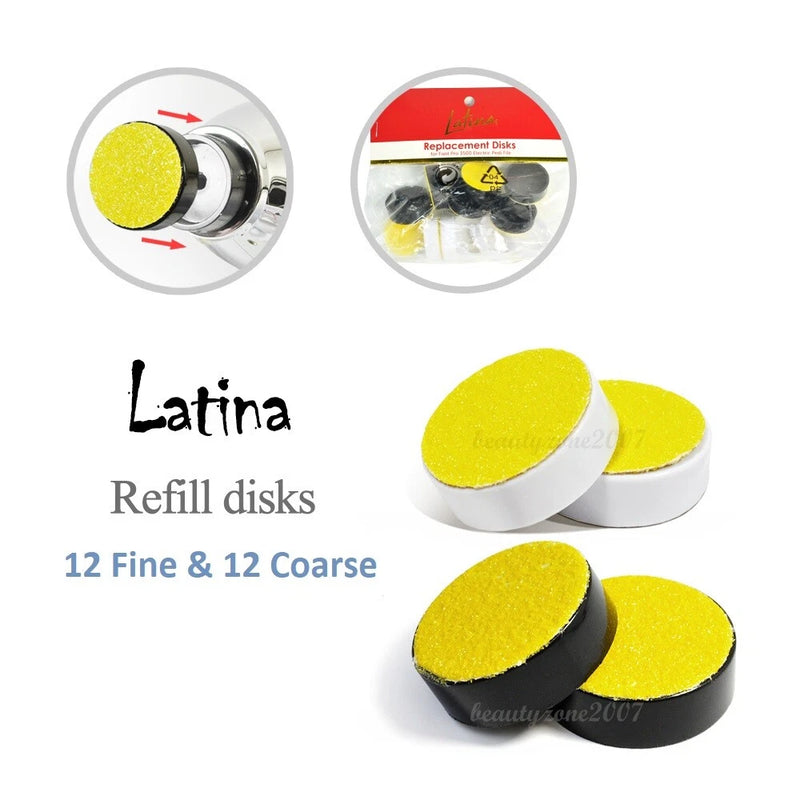 Latina Foot Electric file Replacement Disks 12 Coarse & 12 Fine Fit Tip 2 Toe