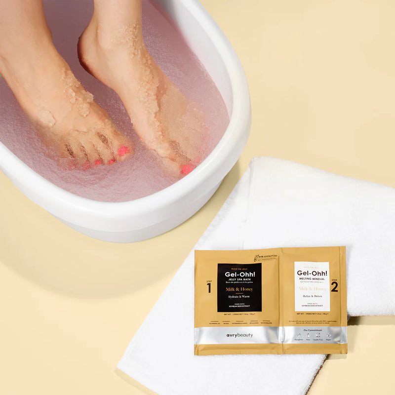 AvryBeauty - Set de pedicura con gel de baño y gelatina - Leche y miel, 30 unidades