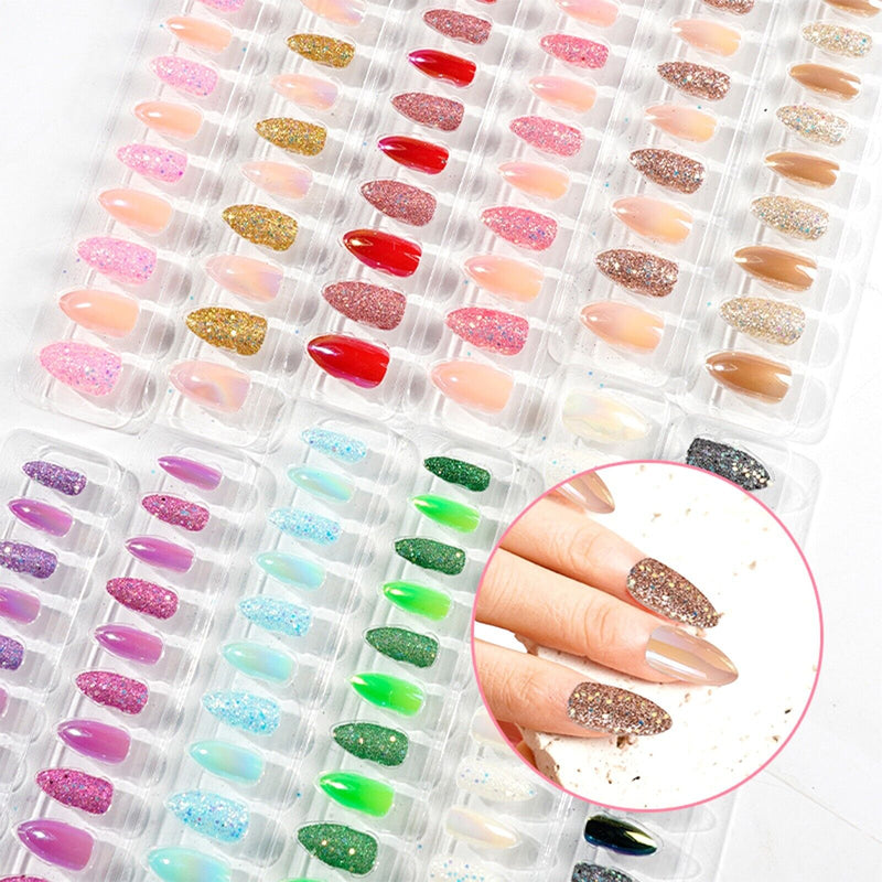 Fake Nails Reusable Stick On Nails Press on Full Cover 12pcs - Gold