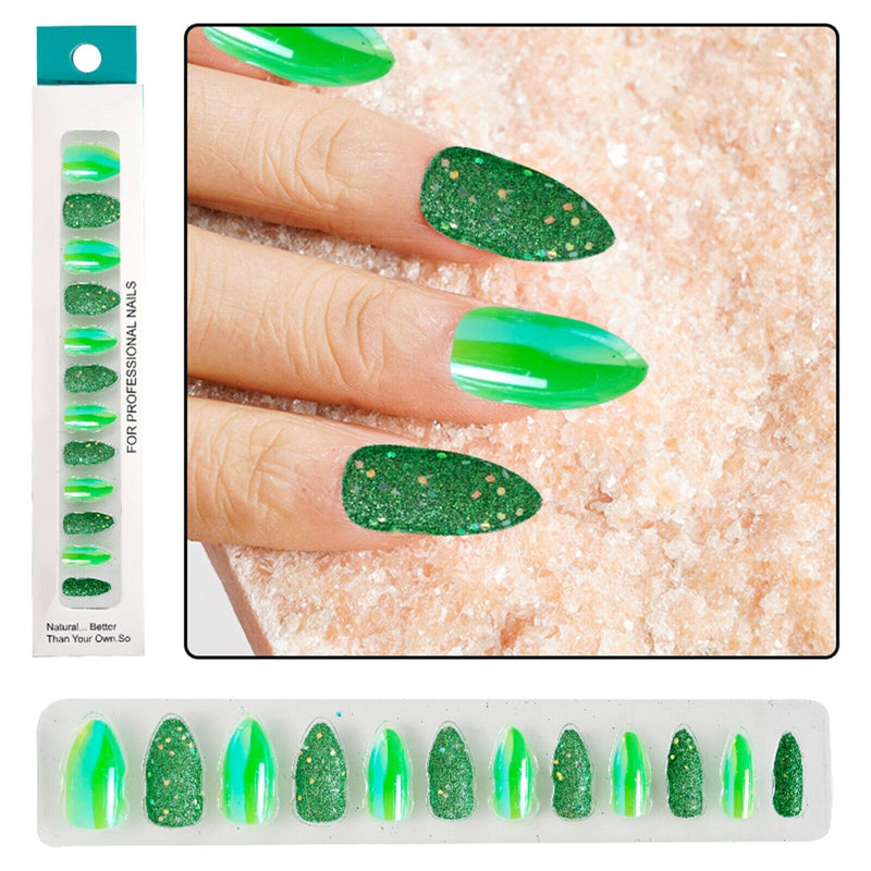 Fake Nails Reusable Stick On Nails Press on Full Cover 12pcs - Green