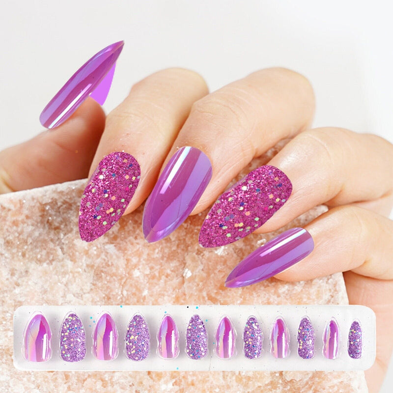 Fake Nails Reusable Stick On Nails Press on Full Cover 12pcs - Purple