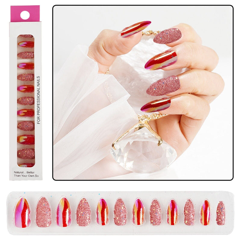 Fake Nails Reusable Stick On Nails Press on Full Cover 12pcs - Red