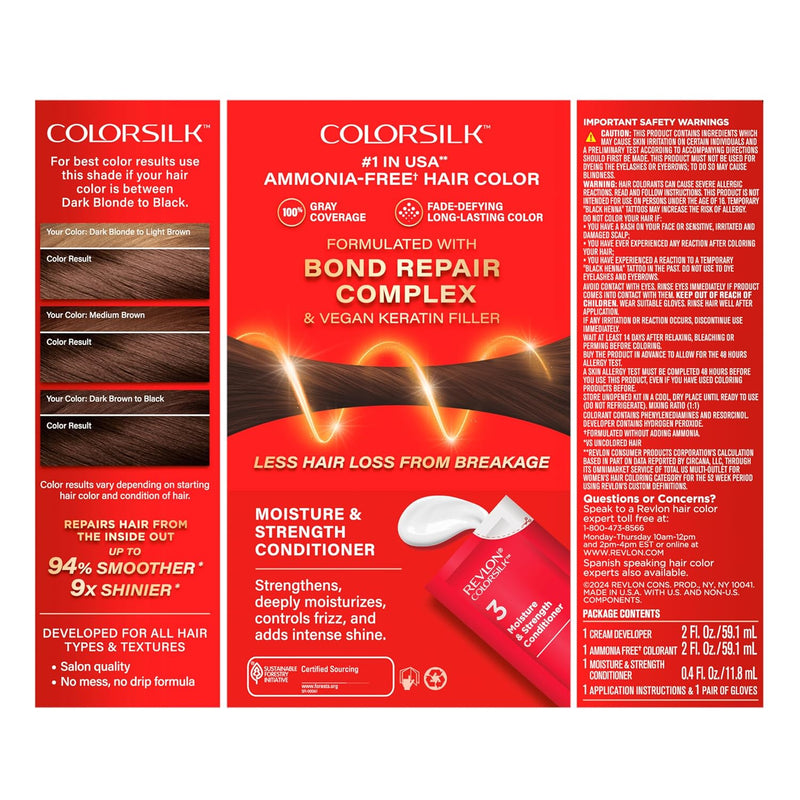 Revlon - ColorSilk Permanent Hair Color - #46 Medium Golden Chestnut Brown (3 Pack)