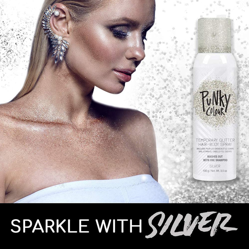 Punky Colour - Temporary Hair + Body Glitter Color Spray - Silver 3.5 fl oz