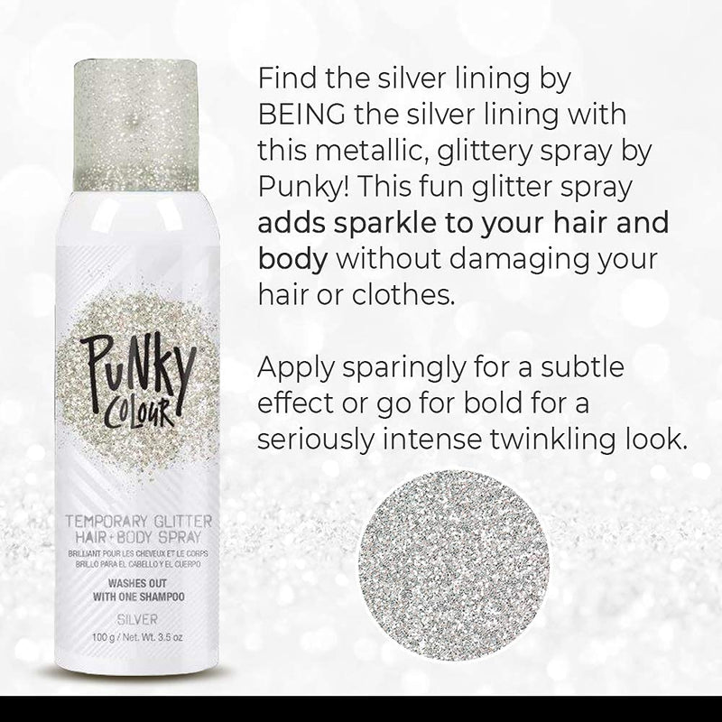 Punky Colour - Temporary Hair + Body Spray - Silver Glitter 3.5 fl oz (3 Pack)