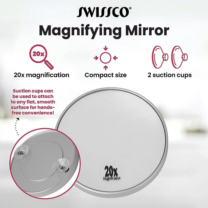 Swissco - 20x Magnifying Mirror W. 2 Suction Cups (Black)