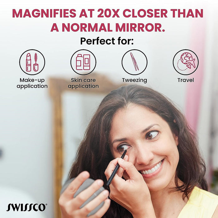 Swissco -  20x Magnifying Mirror W. 2 Suction Cups (Sliver)