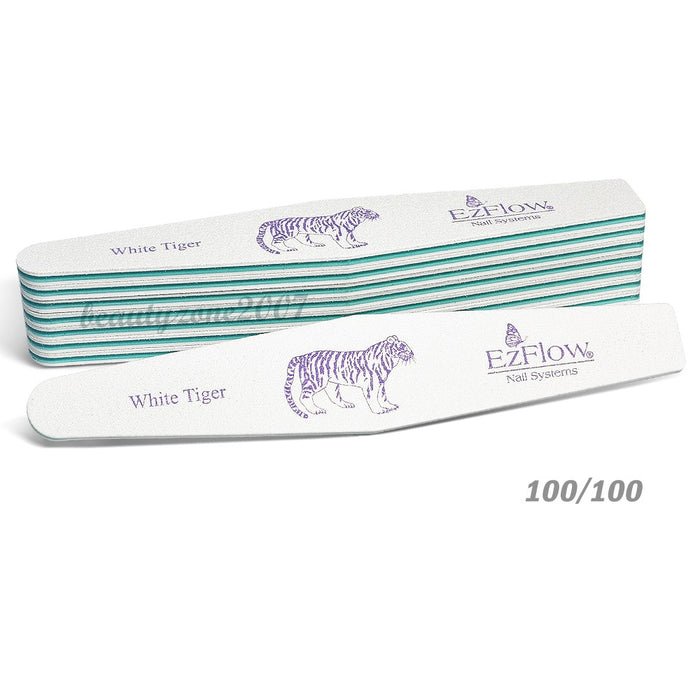 2 Pcs Ezflow White Tiger Nail Files 100/100 for Acrylic UV Gel Dip Powder