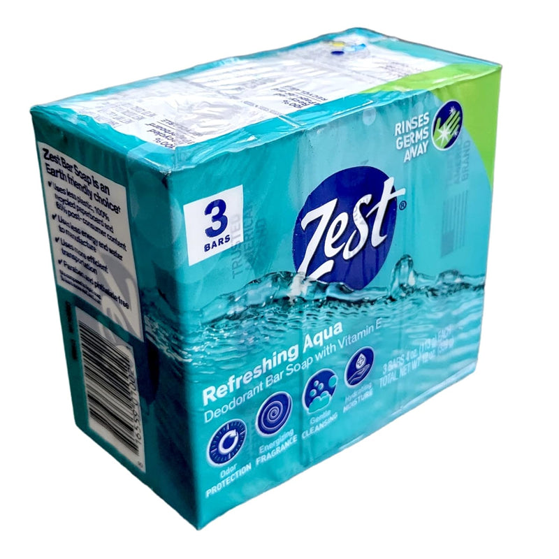 Zest - Aqua Refreshing Bath Bars with Vitamin E (3 Bars) - 2 Pack (Total 6 Bars)