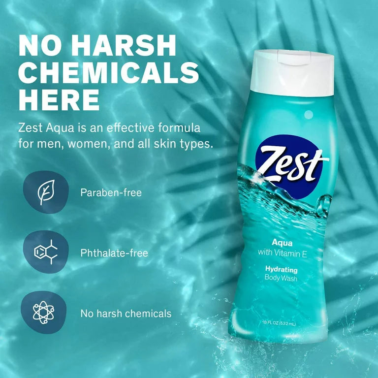 Zest - Body Wash Shower Gel - Aqua Scent 18 oz (3 Pack)