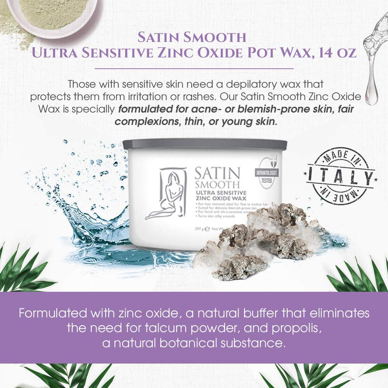Satin Smooth - Zinc Oxide Hair Removal Wax 14oz (Pack of 6)