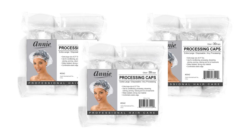 3 x Annie #3542 Processing Shower Caps 30pcs - Clear Extra Large