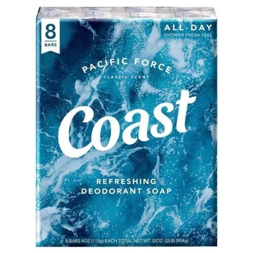 Jabón desodorante refrescante Coast Classic Scent, 8 barras de 4 oz.