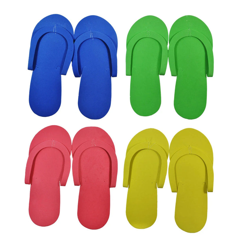 Pantuflas desechables de espuma para pedicura, 12 pares por bolsa, colores variados.