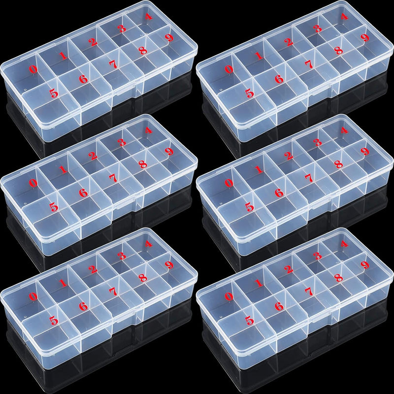 6 Pack False Nail Tip Organizer Box 10 Slots Numbered Clear Plastic Case