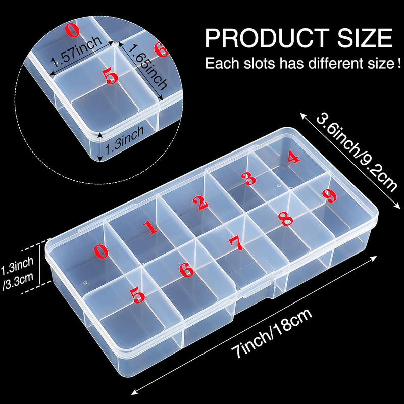 2 Pack False Nail Tip Organizer Box 10 Slots Numbered Clear Plastic Case