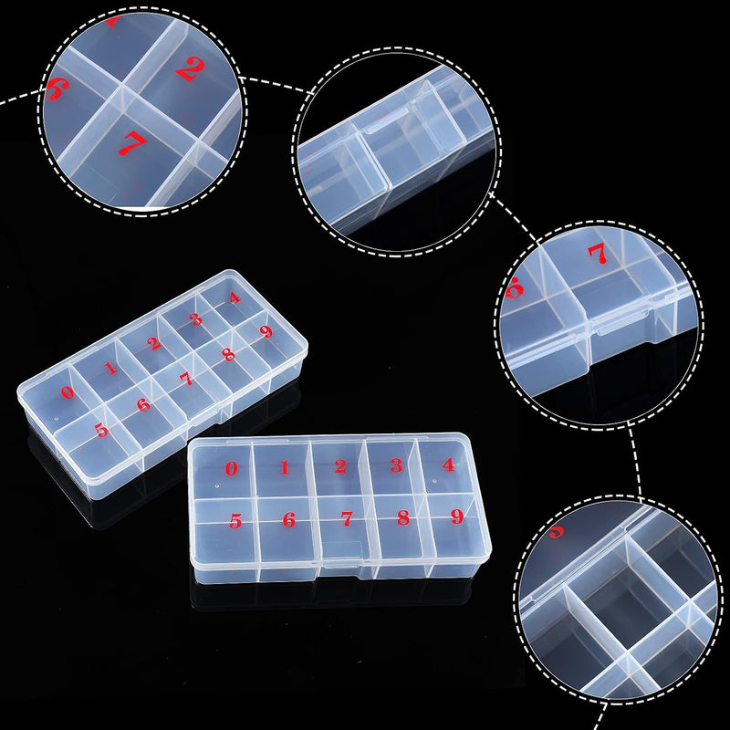 2 Pack False Nail Tip Organizer Box 10 Slots Numbered Clear Plastic Case