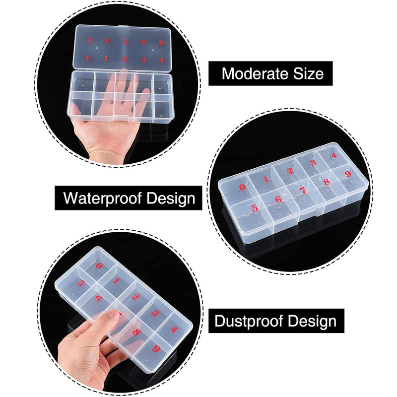 2 Pack False Nail Tip Organizer Box 10 Slots Numbered Clear Plastic Case