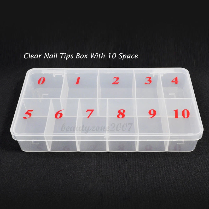 Clear Acrylic Plastic Empty Storage Nail Tips Beads Box Case With 10 Space TOP